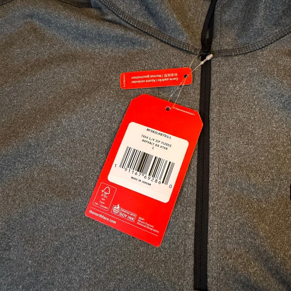 The North Face Tech 1/4 Zip Fleece Mens Large Asphalt Grey Heather NF0A3LHB7D1-L